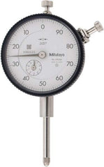 Mitutoyo - 1" Range, 100-0 Dial Reading, 0.001" Graduation Dial Drop Indicator - 2-1/4" Dial, 0.1" Range per Revolution, 0.002" Accuracy, Revolution Counter - Top Tool & Supply