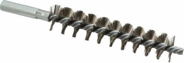 Schaefer Brush - 4" Brush Length, 7/8" Diam, Double Stem, Single Spiral Tube Brush - 6-1/4" Long, Stainless Steel, 12-24 Female Connection - Top Tool & Supply