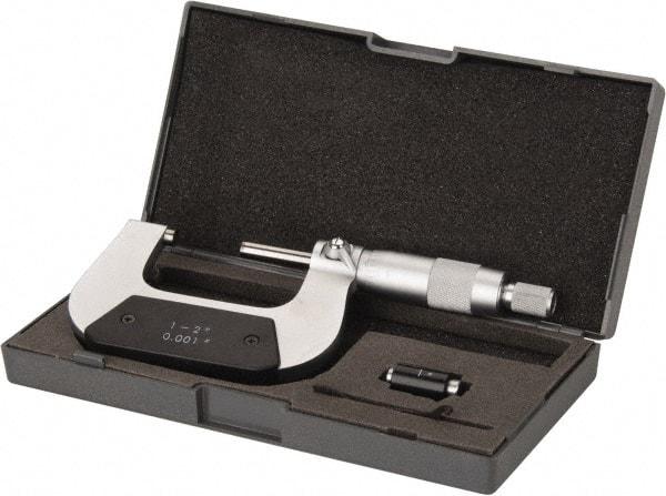 Value Collection - 1 to 2" Range, 0.001" Graduation, Mechanical Outside Micrometer - Ratchet Stop Thimble - Top Tool & Supply