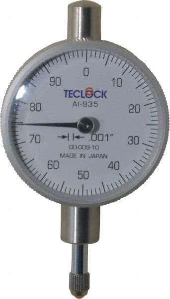 Teclock - 1/4" Range, 0-100 Dial Reading, 0.001" Graduation Dial Drop Indicator - 1-17/32" Dial, 0.1" Range per Revolution, 0.0007" Accuracy - Top Tool & Supply