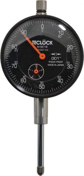 Teclock - 1" Range, 0-100 Dial Reading, 0.001" Graduation Dial Drop Indicator - 2-11/64" Dial, 0.1" Range per Revolution, 0.0014" Accuracy, Revolution Counter - Top Tool & Supply