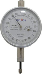 Teclock - 1mm Range, 0-100-0 Dial Reading, 0.001mm Graduation Dial Drop Indicator - 2-13/64" Dial, Revolution Counter - Top Tool & Supply