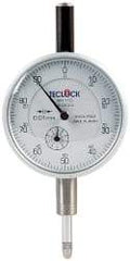 Teclock - 10mm Range, 0-100 Dial Reading, 0.01" Graduation Dial Drop Indicator - 2-11/64" Dial, 1" Range per Revolution, 0.015" Accuracy, Revolution Counter - Top Tool & Supply