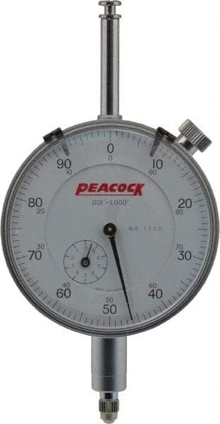 Peacock - 1" Range, 0-100 Dial Reading, 0.001" Graduation Dial Drop Indicator - 2-3/64" Dial, 0.002" Accuracy, Revolution Counter - Top Tool & Supply