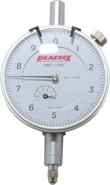 Peacock - 0.05" Range, 0-10 Dial Reading, 0.0001" Graduation Dial Drop Indicator - 2-3/64" Dial, 0.0003" Accuracy, Revolution Counter - Top Tool & Supply