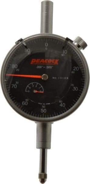 Peacock - 1/2" Range, 0-100 Dial Reading, 0.001" Graduation Dial Drop Indicator - 2-3/64" Dial, 0.001" Accuracy, Revolution Counter - Top Tool & Supply