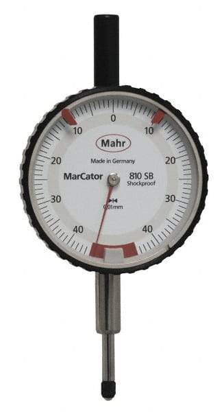 Mahr - 0.8mm Range, 0-45-0 Dial Reading, 0.01mm Graduation Dial Drop Indicator - 50mm Dial, 0.01mm Range per Revolution - Top Tool & Supply