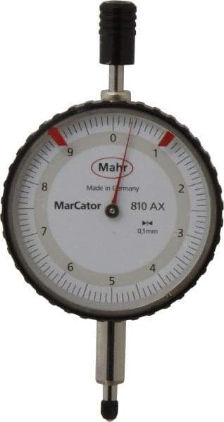 Mahr - 10mm Range, 0-10 Dial Reading, 0.1mm Graduation Dial Drop Indicator - 50mm Dial - Top Tool & Supply