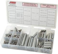 Made in USA - 300 Piece, 1/16 to 3/8" Pin Diam, Spring Pin Assortment - Zinc, Zinc Plated - Top Tool & Supply