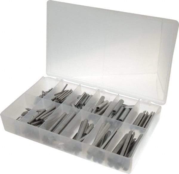 Made in USA - 500 Piece, 1/16 to 7/16" Pin Diam, Spring Pin Assortment - Zinc, Zinc Plated - Top Tool & Supply