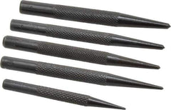 Value Collection - 5 Piece, 1/16 to 5/32", Center Punch Set - Round Shank, Comes in Vinyl Pouch - Top Tool & Supply