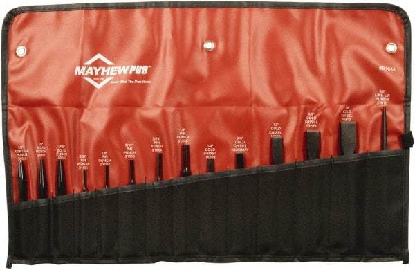 Mayhew - 14 Piece Punch & Chisel Set - 1/4 to 3/4" Chisel, 3/32 to 3/8" Punch, Round Shank - Top Tool & Supply