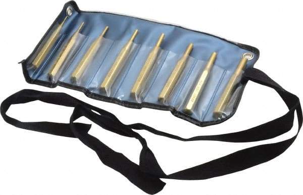 Made in USA - 8 Piece, 1/16 to 5/16", Pin Punch Set - Round Shank, Brass, Comes in Vinyl Pouch - Top Tool & Supply