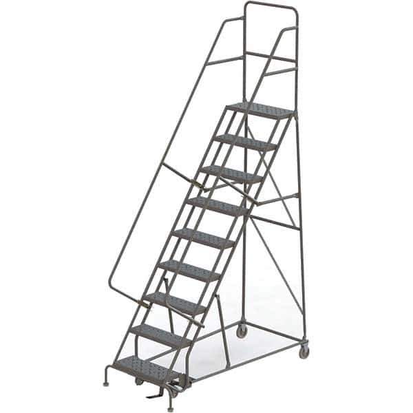 TRI-ARC - 126" 9 Step Rolling Platform Ladder - 450 Lb Capacity, 90" Platform Height, 35" Base Width x 69" Depth, Perforated Tread - Top Tool & Supply