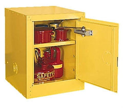 Eagle - 1 Door, 1 Shelf, Yellow Steel Space Saver Safety Cabinet for Flammable and Combustible Liquids - 44" High x 23" Wide x 18" Deep, Manual Closing Door, 3 Point Key Lock, 16 Gal Capacity - Top Tool & Supply