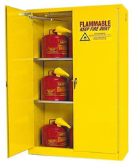 Eagle - 2 Door, 2 Shelf, Yellow Steel Standard Safety Cabinet for Flammable and Combustible Liquids - 65" High x 43" Wide x 18" Deep, Self Closing Door, 3 Point Key Lock, 45 Gal Capacity - Top Tool & Supply