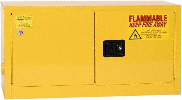 Eagle - 2 Door, Yellow Steel Stackable Safety Cabinet for Flammable and Combustible Liquids - 22-1/4" High x 43" Wide x 18" Deep, Manual Closing Door, 3 Point Key Lock, 15 Gal Capacity - Top Tool & Supply