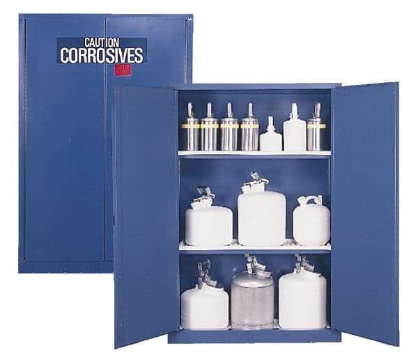 Eagle - 2 Door, 2 Shelf, Blue Steel Standard Safety Cabinet for Corrosive Chemicals - 65" High x 43" Wide x 18" Deep, Manual Closing Door, 3 Point Key Lock, 45 Gal Capacity - Top Tool & Supply