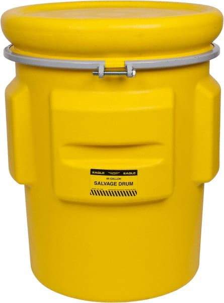 Eagle - 65 Gallon Capacity, Metal Band with Bolt Closure, Yellow Salvage Drum - 55 Gallon Container ,Polyethylene, 440 Lb. Capacity, UN 1H2/X200/S Listing - Top Tool & Supply