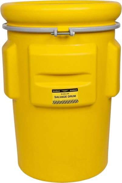 Eagle - 95 Gallon Capacity, Metal Band with Bolt Closure, Yellow Salvage Drum - 55 Gallon Container, Polyethylene, 748 Lb. Capacity, UN 1H2/X340/S Listing - Top Tool & Supply