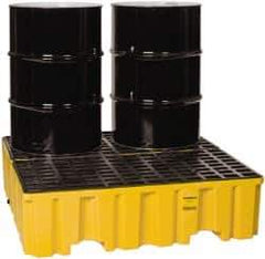 Eagle - 120 Gal Sump, 4,000 Lb Capacity, 4 Drum, Polyethylene Spill Deck or Pallet - 51-1/2" Long x 52.4" Wide x 13-3/4" High, Yellow, Liftable Fork, Drain Included, Vertical, 2 x 2 Drum Configuration - Top Tool & Supply