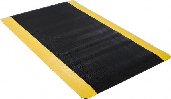 Wearwell - 5' Long x 3' Wide, Dry Environment, Anti-Fatigue Modular Matting System - Black with Yellow Borders, Vinyl with Vinyl Sponge Base, Beveled on 4 Sides - Top Tool & Supply