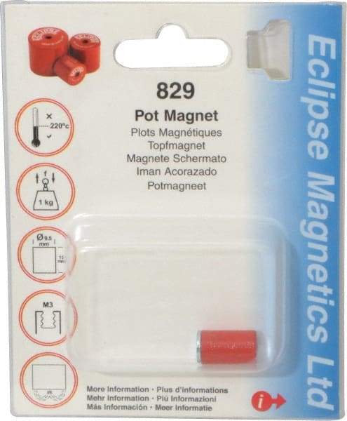 Eclipse - 3/8" Diam, M3 Thread, 1 Lb Average Pull Force, Mild Steel, Alnico Pot Magnets - 220°C Max Operating Temp, 9/16" High, Grade 5 Alnico - Top Tool & Supply