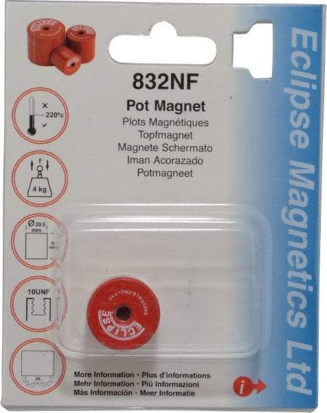 Eclipse - 13/16" Diam, 10-32 Thread, 5 Lb Average Pull Force, Mild Steel, Alnico Pot Magnets - 220°C Max Operating Temp, 3/4" High, Grade 5 Alnico - Top Tool & Supply