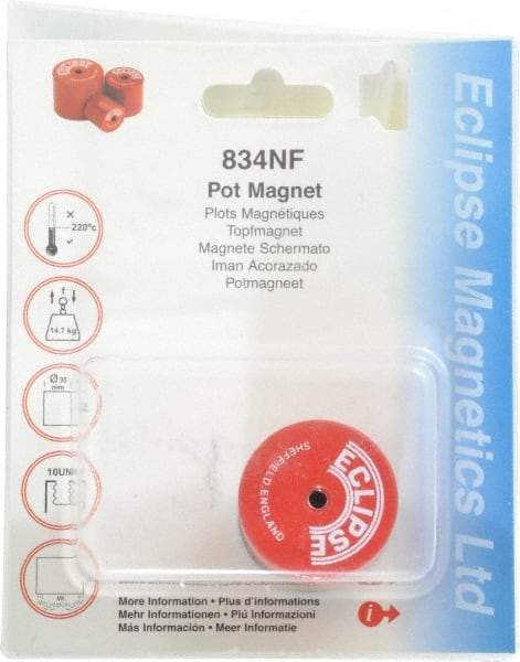 Eclipse - 1-3/8" Diam, 10-32 Thread, 17.5 Lb Average Pull Force, Mild Steel, Alnico Pot Magnets - 220°C Max Operating Temp, 1-3/16" High, Grade 5 Alnico - Top Tool & Supply