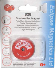 Eclipse - 1-1/2" Diam, 28.5 Lb Average Pull Force, Mild Steel, Alnico Pot Magnets - 0.339" Countersunk Hole, 220°C Max Operating Temp, 0.407" High, Grade 5 Alnico - Top Tool & Supply