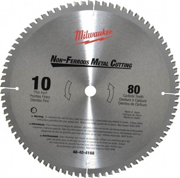 Milwaukee Tool - 10" Diam, 5/8" Arbor Hole Diam, 80 Tooth Wet & Dry Cut Saw Blade - Carbide-Tipped, General Purpose & Straight Action, Standard Round Arbor - Top Tool & Supply