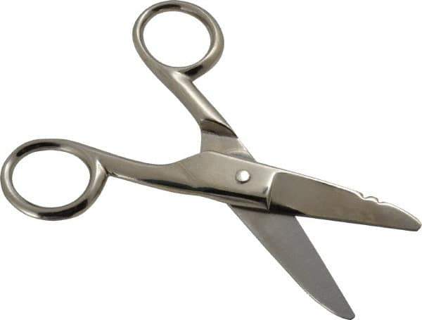 Wiss - 1-7/8" LOC, 5-1/4" OAL Nickel Plated Standard Scissors - Serrated, Plastic Handle, For Electrical - Top Tool & Supply