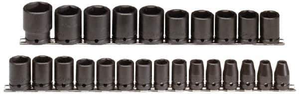 Proto - 25 Piece 1/2" Drive Impact Socket Set - 6 Points, 8mm to 36mm Range, Metric Measurement Standard - Top Tool & Supply