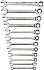 GearWrench - 12 Piece, 8mm to 19mm, 12 Point Ratcheting Combination Wrench Set - Metric Measurement Standard, Chrome Finish - Top Tool & Supply