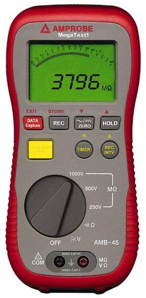 Amprobe - Digital LCD Display, 4,000 Megohm Electrical Insulation Resistance Tester & Megohmmeter - 1,000 VDC Max Test Voltage, Powered by 1.5V AA Battery - Top Tool & Supply