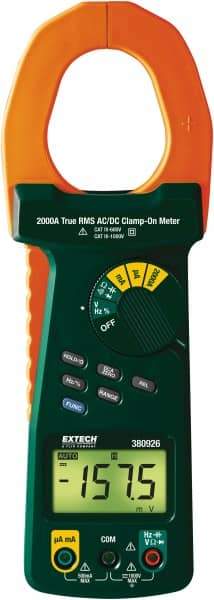 Extech - 380926, CAT IV, Digital True RMS Auto Ranging Clamp Meter with 2" Clamp On Jaws - 1000 VAC/VDC, 2000 AC/DC Amps, Measures Voltage, Capacitance, Current, Frequency, Resistance - Top Tool & Supply