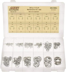 Made in USA - 265 Piece, 1/8 to 7/8", Steel, E Style External Retaining Ring Assortment - Includes Compartmented Case, Specification Labels - Top Tool & Supply