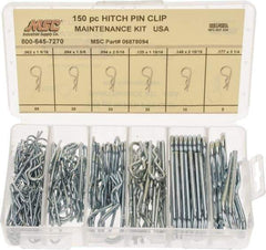 Value Collection - 150 Piece, 1/16 to 3/16" Pin Diam, Hitch Pin Assortment - 1-9/16 to 3-1/4" Long, Spring Steel - Top Tool & Supply