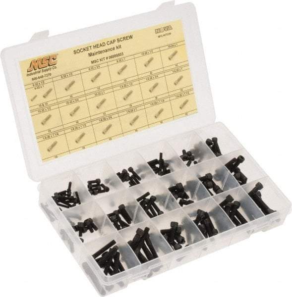 Value Collection - 190 Piece Steel Socket Head Cap Screws - #6-32 to 1/4-28 Thread - Top Tool & Supply