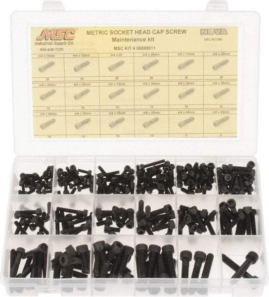 Value Collection - 255 Piece Steel Socket Head Cap Screws - M4 to M8 Thread - Top Tool & Supply