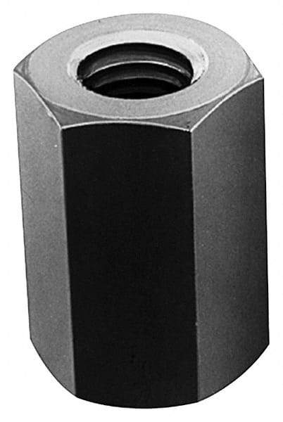 Made in USA - 1/2-13 x 5/8-11 UNC, 1-1/4" OAL Steel Standard Coupling Nut - Zinc-Plated Finish, 3/16" Width Across Flats - Top Tool & Supply