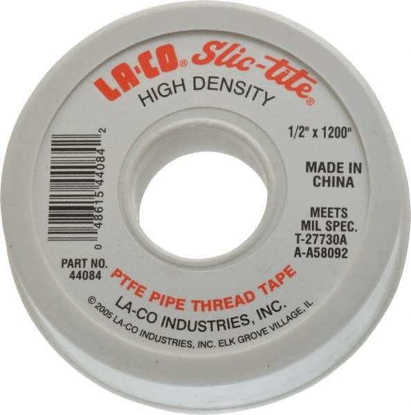 LA-CO - 1/2" Wide x 1,200" Long General Purpose Pipe Repair Tape - 3 mil Thick, -450 to 550°F, White - Top Tool & Supply