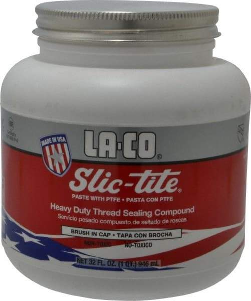 LA-CO - 1 Qt Brush Top Can White Thread Sealant - Paste with PTFE, 500°F Max Working Temp, For Metal, PVC, CPVC & ABS Plastic Pipe Threads - Top Tool & Supply