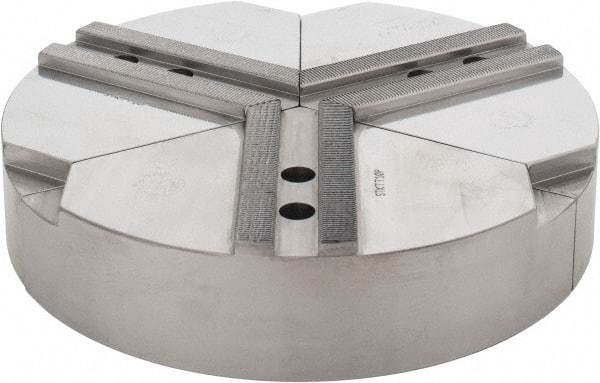 Abbott Workholding Products - 10" & Up Chuck Capacity, 1.5mm x 60° Serrated Attachment, Round Soft Lathe Chuck Jaw - 3 Jaws, Steel, 1.1811" Btw Mount Hole Ctrs, 10" Wide x 2" High, 0.6299" Groove, 0.4724" & 12mm Fastener - Top Tool & Supply