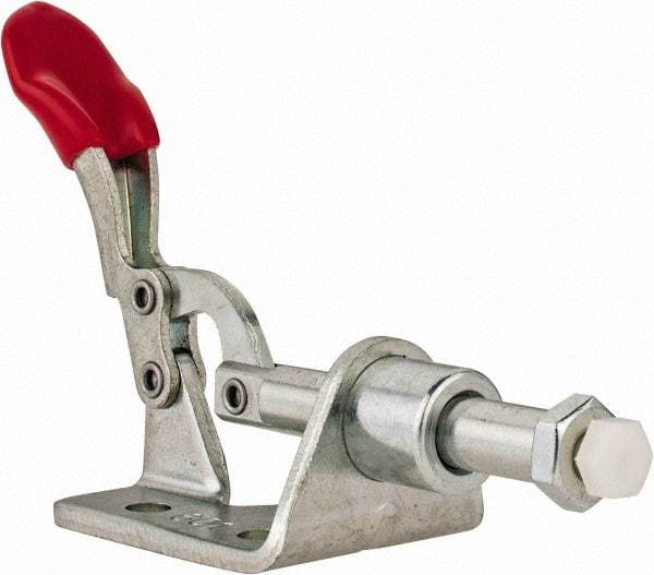 De-Sta-Co - 100 Lb Load Capacity, Flanged Base, Carbon Steel, Standard Straight Line Action Clamp - 3 Mounting Holes, 0.17" Mounting Hole Diam, 1/4" Plunger Diam, Thumb Handle - Top Tool & Supply