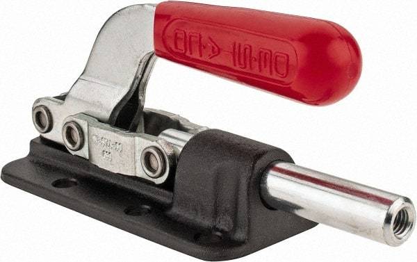 De-Sta-Co - 2,500 Lb Load Capacity, Flanged Base, Carbon Steel, Standard Straight Line Action Clamp - 6 Mounting Holes, 0.34" Mounting Hole Diam, 0.62" Plunger Diam, Straight Handle - Top Tool & Supply