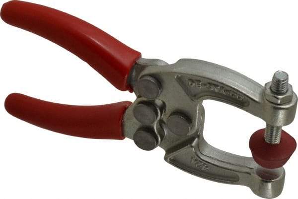 De-Sta-Co - 889.64 N Load Capacity, 1.08" Throat Depth, 4.63" OAL, Carbon Steel, C Style Plier Clamp - 2.06" Max Jaw Capacity, M6x1 Spindle, 2.06" Open Throat Height, Red Handle, Spindle End - Top Tool & Supply