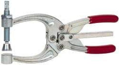 De-Sta-Co - 3113.76 N Load Capacity, 2.72" Throat Depth, 8.51" OAL, Carbon Steel, C Style Plier Clamp - 4.16" Max Jaw Capacity, M10x1.5 Spindle, 4.16" Open Throat Height, Red Handle, Spindle End - Top Tool & Supply