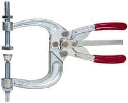 De-Sta-Co - 3113.76 N Load Capacity, 2.72" Throat Depth, 8.51" OAL, Carbon Steel, C Style Plier Clamp - 4.65" Max Jaw Capacity, M10x1.25 Spindle, 4.65" Open Throat Height, Red Handle, Spindle End - Top Tool & Supply