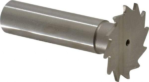 Made in USA - 1-1/8" Diam x 3/64" Face Width, High Speed Steel, 16 Teeth, Shank Connection Woodruff Keyseat Cutter - Uncoated, 2-3/16" OAL x 1/2" Shank, Straight Teeth - Top Tool & Supply